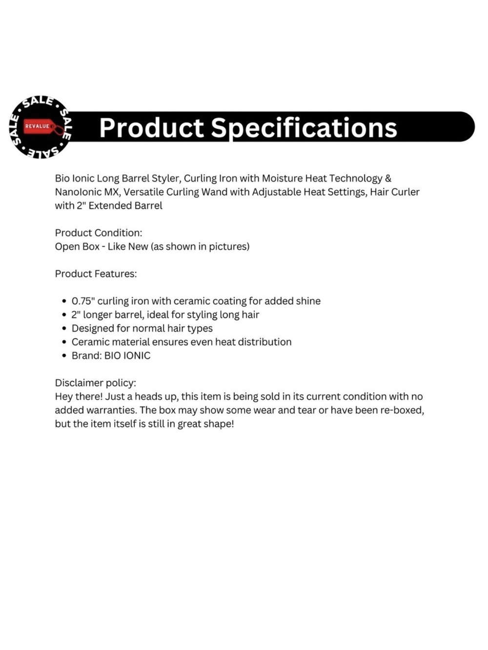 BIO IONIC curling iron .75 - Picture 3 of 4
